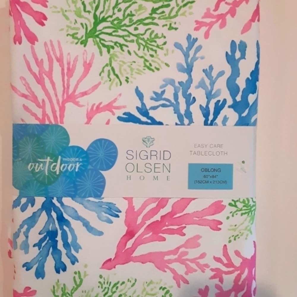 𝅺Sigrid Olsen Indoor Outdoor Tablecloth Castaway Coral Easy Care New